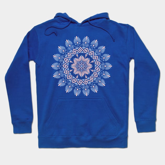 Floral Greek ornament Meander Hoodie by kavalenkava